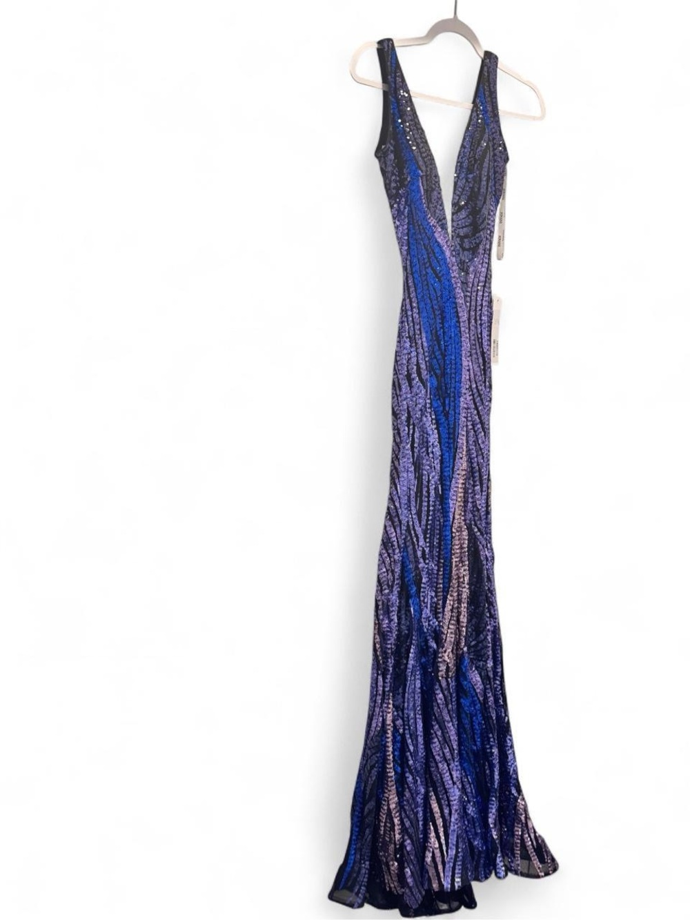 New in tag: Jovani 05103 Blue Sequin V-Neck Evening Gown - Picture 4 of 7